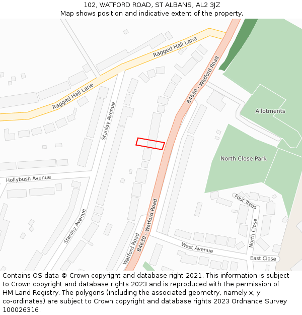 102, WATFORD ROAD, ST ALBANS, AL2 3JZ: Location map and indicative extent of plot