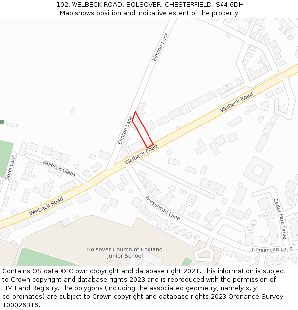 102, WELBECK ROAD, BOLSOVER, CHESTERFIELD, S44 6DH: Location map and indicative extent of plot