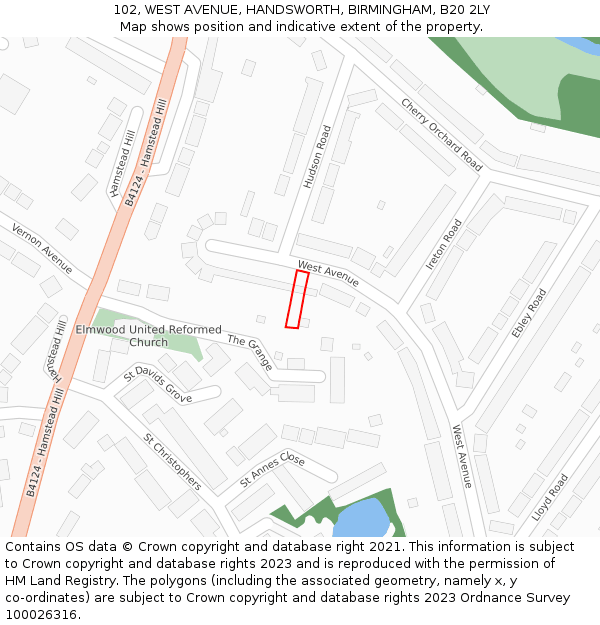 102, WEST AVENUE, HANDSWORTH, BIRMINGHAM, B20 2LY: Location map and indicative extent of plot