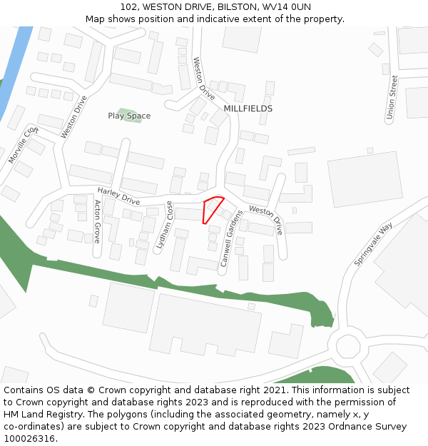 102, WESTON DRIVE, BILSTON, WV14 0UN: Location map and indicative extent of plot