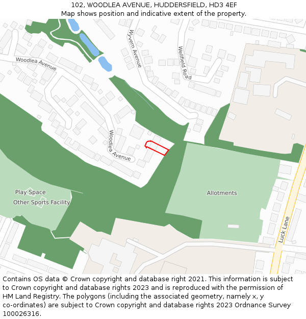 102, WOODLEA AVENUE, HUDDERSFIELD, HD3 4EF: Location map and indicative extent of plot