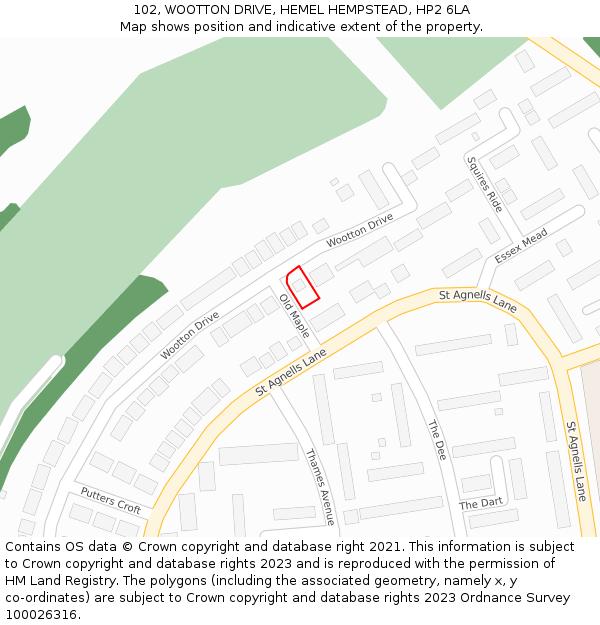 102, WOOTTON DRIVE, HEMEL HEMPSTEAD, HP2 6LA: Location map and indicative extent of plot