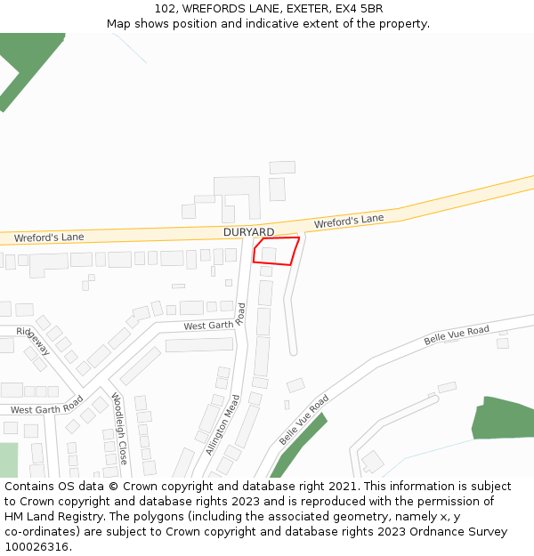 102, WREFORDS LANE, EXETER, EX4 5BR: Location map and indicative extent of plot