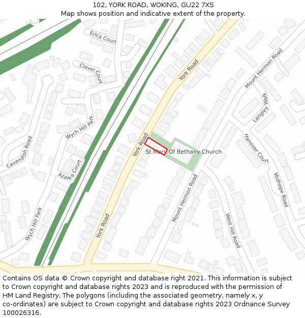 102, YORK ROAD, WOKING, GU22 7XS: Location map and indicative extent of plot