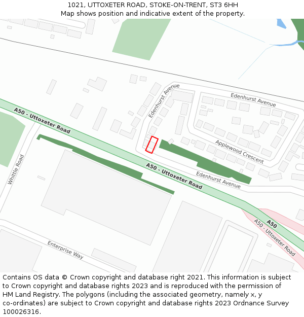 1021, UTTOXETER ROAD, STOKE-ON-TRENT, ST3 6HH: Location map and indicative extent of plot