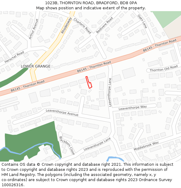 1023B, THORNTON ROAD, BRADFORD, BD8 0PA: Location map and indicative extent of plot