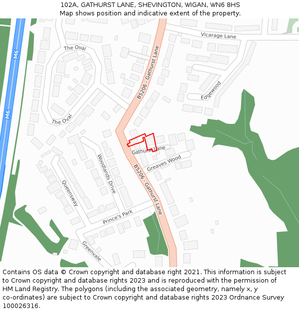 102A, GATHURST LANE, SHEVINGTON, WIGAN, WN6 8HS: Location map and indicative extent of plot