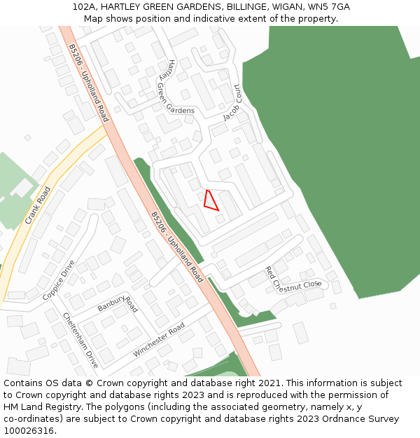 102A, HARTLEY GREEN GARDENS, BILLINGE, WIGAN, WN5 7GA: Location map and indicative extent of plot