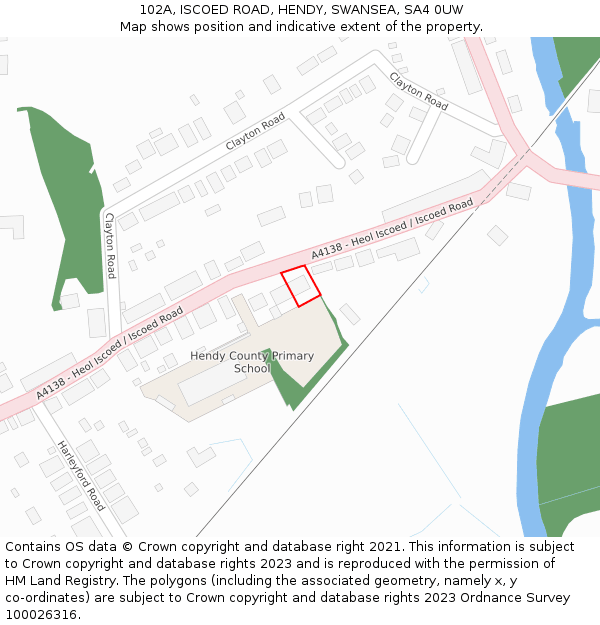 102A, ISCOED ROAD, HENDY, SWANSEA, SA4 0UW: Location map and indicative extent of plot