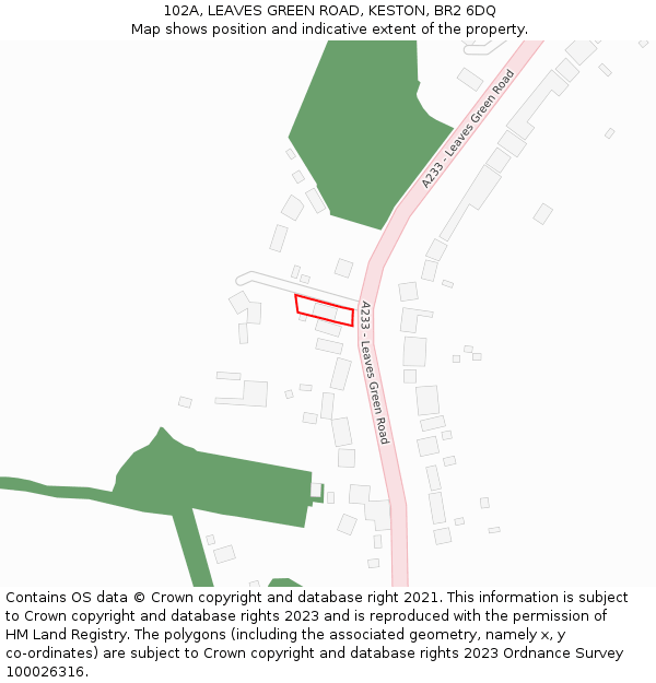 102A, LEAVES GREEN ROAD, KESTON, BR2 6DQ: Location map and indicative extent of plot