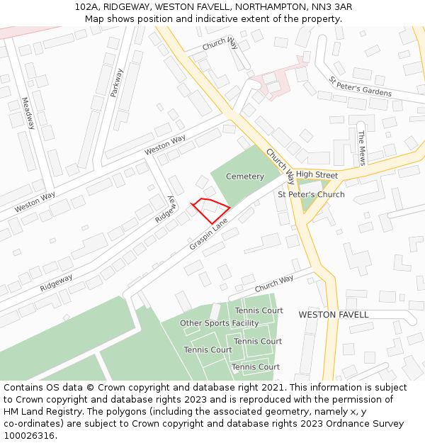 102A, RIDGEWAY, WESTON FAVELL, NORTHAMPTON, NN3 3AR: Location map and indicative extent of plot