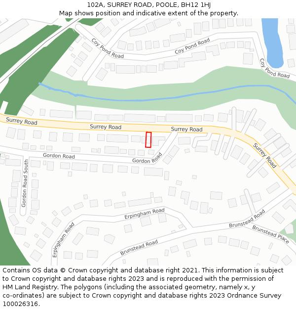 102A, SURREY ROAD, POOLE, BH12 1HJ: Location map and indicative extent of plot