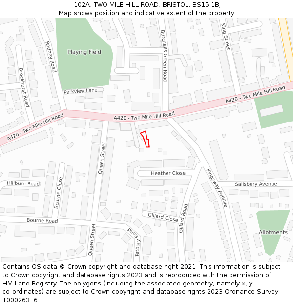 102A, TWO MILE HILL ROAD, BRISTOL, BS15 1BJ: Location map and indicative extent of plot