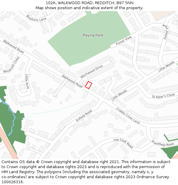 102A, WALKWOOD ROAD, REDDITCH, B97 5NN: Location map and indicative extent of plot