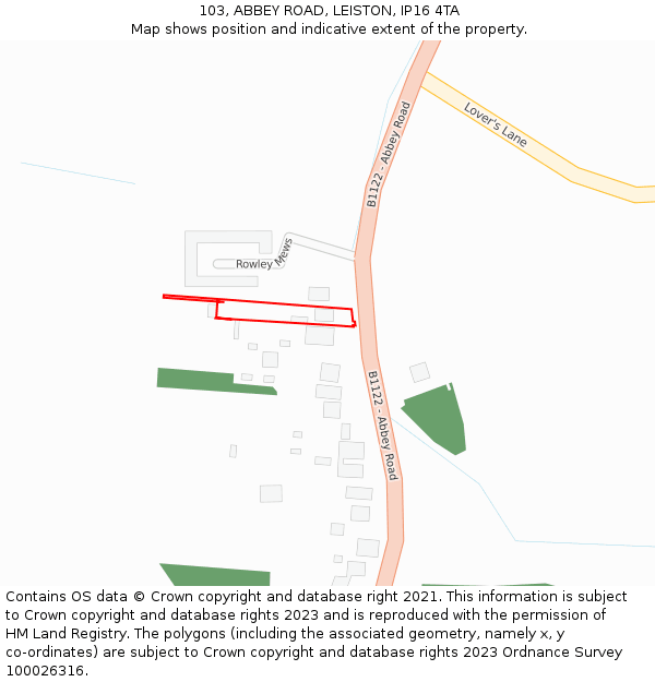 103, ABBEY ROAD, LEISTON, IP16 4TA: Location map and indicative extent of plot