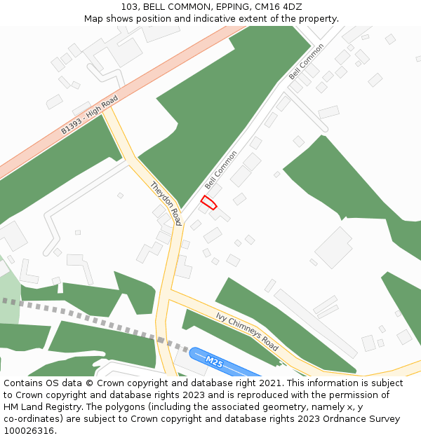 103, BELL COMMON, EPPING, CM16 4DZ: Location map and indicative extent of plot