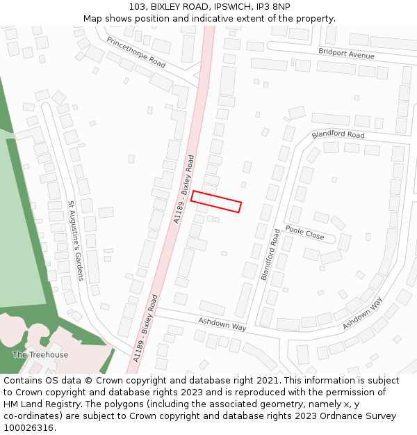 103, BIXLEY ROAD, IPSWICH, IP3 8NP: Location map and indicative extent of plot