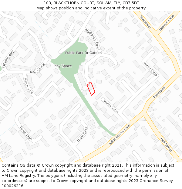 103, BLACKTHORN COURT, SOHAM, ELY, CB7 5DT: Location map and indicative extent of plot