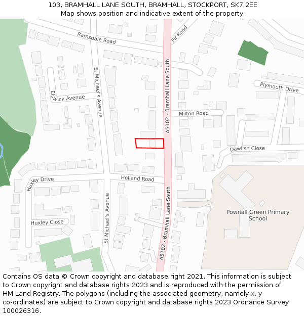 103, BRAMHALL LANE SOUTH, BRAMHALL, STOCKPORT, SK7 2EE: Location map and indicative extent of plot