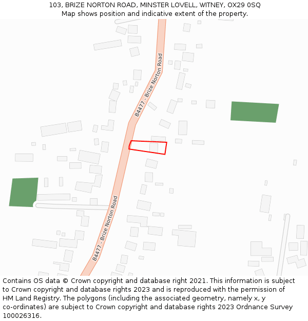 103, BRIZE NORTON ROAD, MINSTER LOVELL, WITNEY, OX29 0SQ: Location map and indicative extent of plot