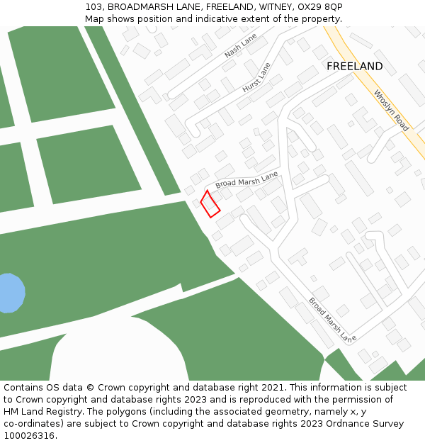 103, BROADMARSH LANE, FREELAND, WITNEY, OX29 8QP: Location map and indicative extent of plot