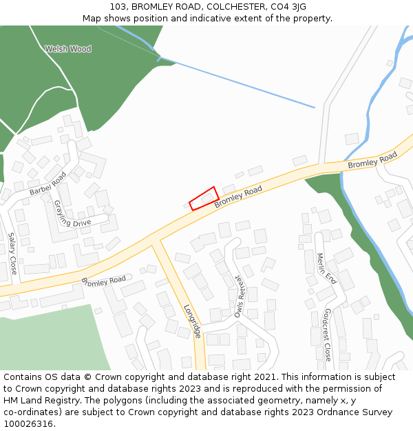 103, BROMLEY ROAD, COLCHESTER, CO4 3JG: Location map and indicative extent of plot