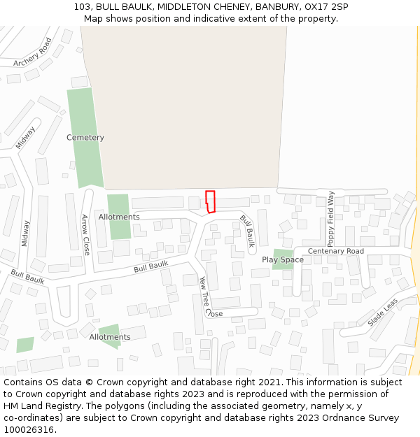 103, BULL BAULK, MIDDLETON CHENEY, BANBURY, OX17 2SP: Location map and indicative extent of plot