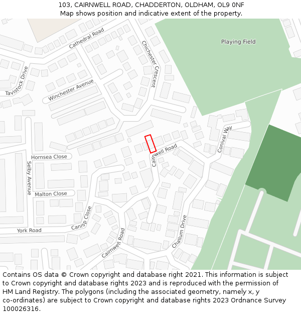 103, CAIRNWELL ROAD, CHADDERTON, OLDHAM, OL9 0NF: Location map and indicative extent of plot
