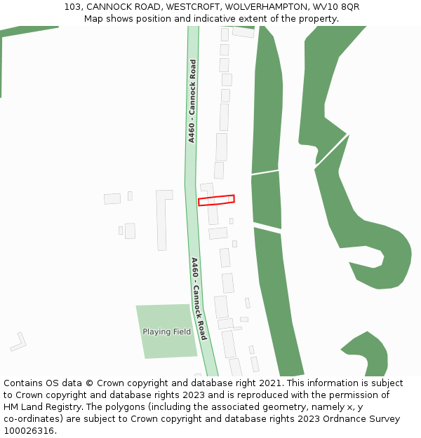 103, CANNOCK ROAD, WESTCROFT, WOLVERHAMPTON, WV10 8QR: Location map and indicative extent of plot