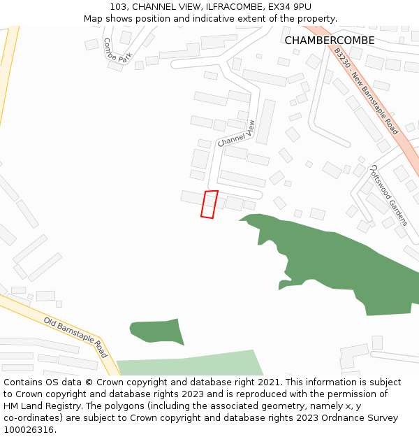 103, CHANNEL VIEW, ILFRACOMBE, EX34 9PU: Location map and indicative extent of plot