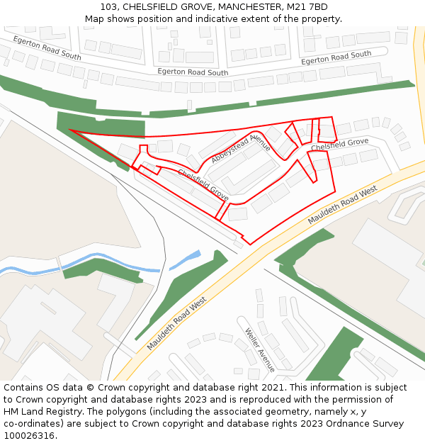 103, CHELSFIELD GROVE, MANCHESTER, M21 7BD: Location map and indicative extent of plot