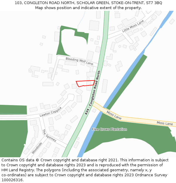 103, CONGLETON ROAD NORTH, SCHOLAR GREEN, STOKE-ON-TRENT, ST7 3BQ: Location map and indicative extent of plot