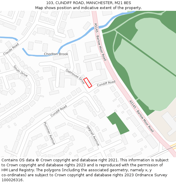 103, CUNDIFF ROAD, MANCHESTER, M21 8ES: Location map and indicative extent of plot