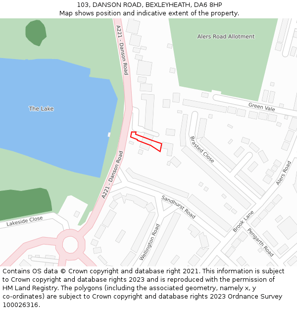 103, DANSON ROAD, BEXLEYHEATH, DA6 8HP: Location map and indicative extent of plot