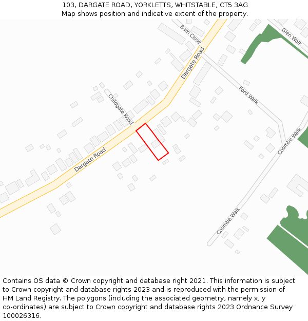 103, DARGATE ROAD, YORKLETTS, WHITSTABLE, CT5 3AG: Location map and indicative extent of plot