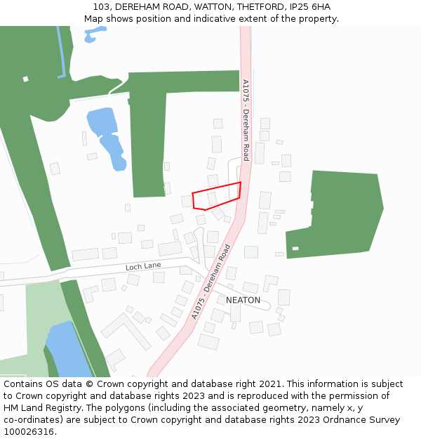 103, DEREHAM ROAD, WATTON, THETFORD, IP25 6HA: Location map and indicative extent of plot