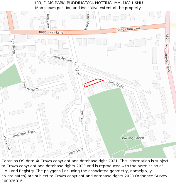 103, ELMS PARK, RUDDINGTON, NOTTINGHAM, NG11 6NU: Location map and indicative extent of plot