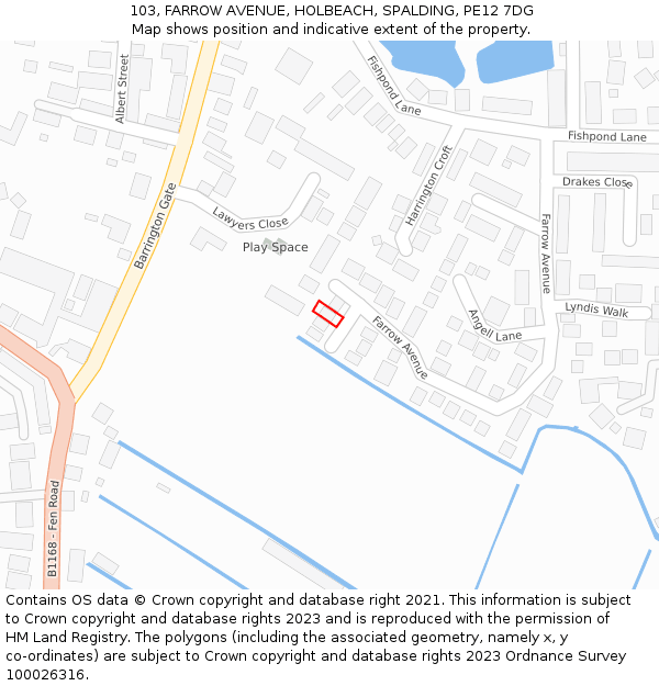 103, FARROW AVENUE, HOLBEACH, SPALDING, PE12 7DG: Location map and indicative extent of plot