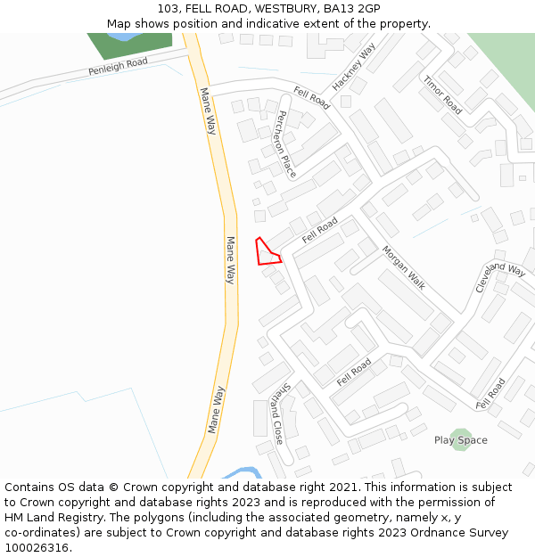 103, FELL ROAD, WESTBURY, BA13 2GP: Location map and indicative extent of plot