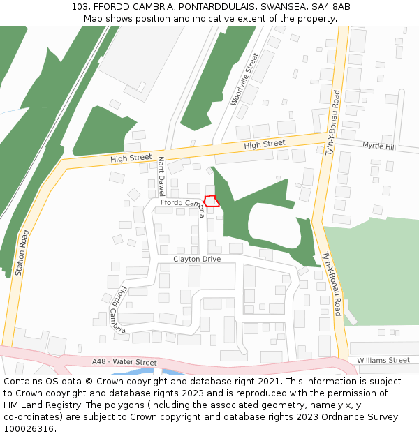103, FFORDD CAMBRIA, PONTARDDULAIS, SWANSEA, SA4 8AB: Location map and indicative extent of plot