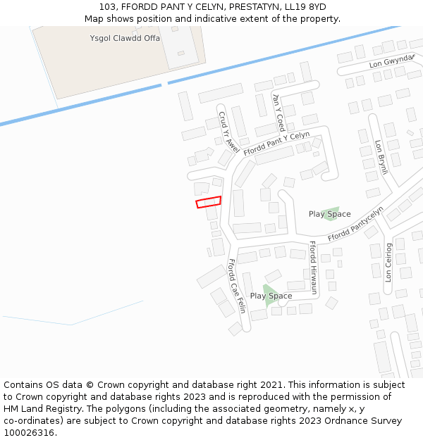 103, FFORDD PANT Y CELYN, PRESTATYN, LL19 8YD: Location map and indicative extent of plot