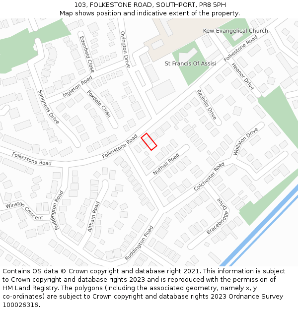 103, FOLKESTONE ROAD, SOUTHPORT, PR8 5PH: Location map and indicative extent of plot