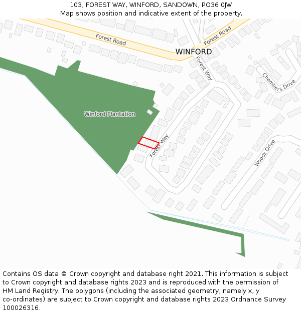 103, FOREST WAY, WINFORD, SANDOWN, PO36 0JW: Location map and indicative extent of plot