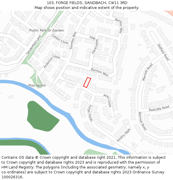 103, FORGE FIELDS, SANDBACH, CW11 3RD: Location map and indicative extent of plot