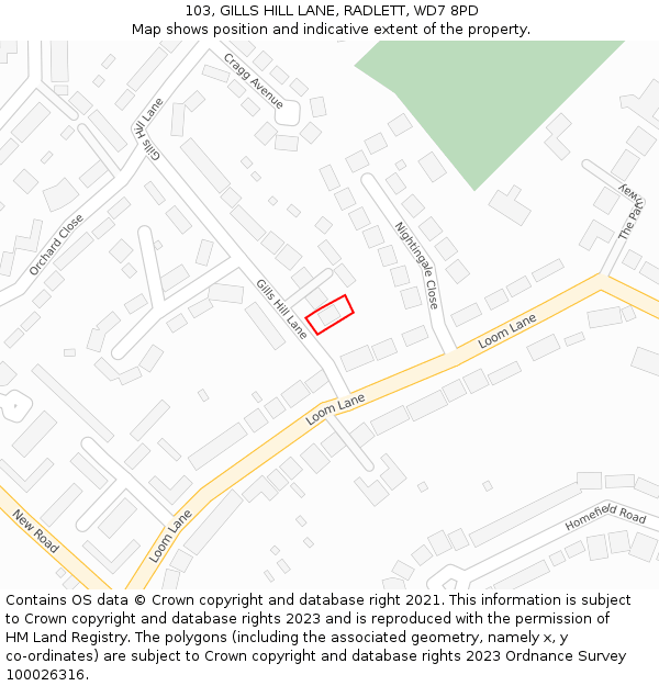 103, GILLS HILL LANE, RADLETT, WD7 8PD: Location map and indicative extent of plot