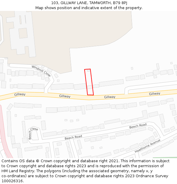 103, GILLWAY LANE, TAMWORTH, B79 8PJ: Location map and indicative extent of plot