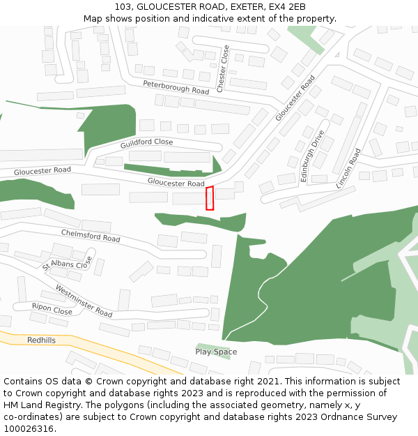 103, GLOUCESTER ROAD, EXETER, EX4 2EB: Location map and indicative extent of plot