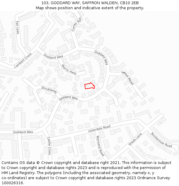 103, GODDARD WAY, SAFFRON WALDEN, CB10 2EB: Location map and indicative extent of plot