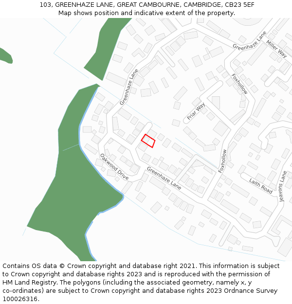 103, GREENHAZE LANE, GREAT CAMBOURNE, CAMBRIDGE, CB23 5EF: Location map and indicative extent of plot