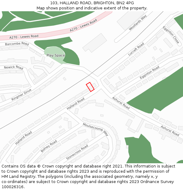 103, HALLAND ROAD, BRIGHTON, BN2 4PG: Location map and indicative extent of plot